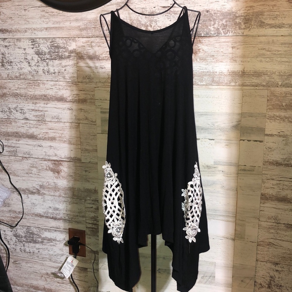 Reborn J black dress mini knee length dress lace sides size large loose … - Picture 1 of 5